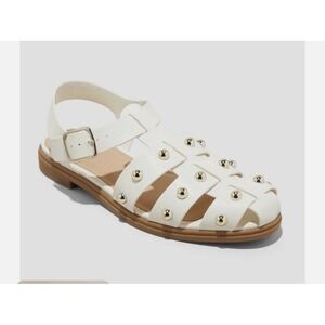Universal Thread Off-White Winnie Studded Fisherman Sandals Flat Gold Studs Sz 8